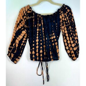 Le Salty Label Off Shoulder Ruffeled Boho Tie Dye Tie Front Blouse NWT